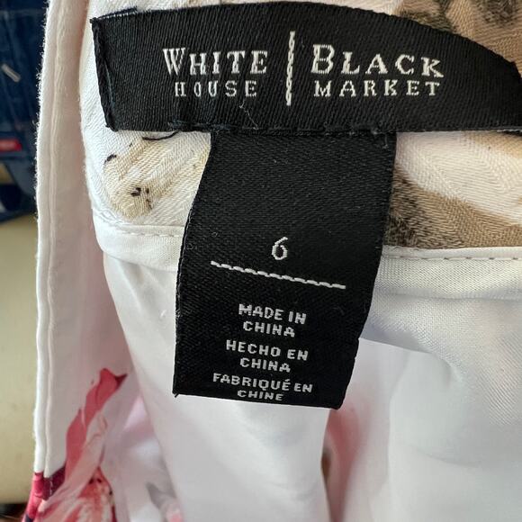 WHBM Floral Pink Cream Feminine Modest A Line Circle Skirt Womens Size 6 - Picture 9 of 14